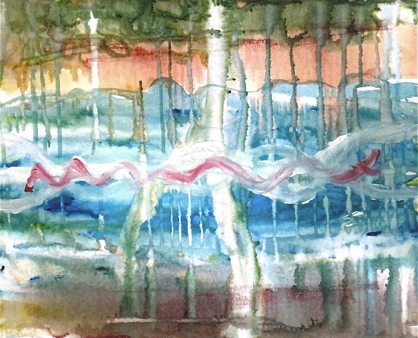 keep it in motion (creek)    (watercolor fingerpainting on 22" x 28" canvas)